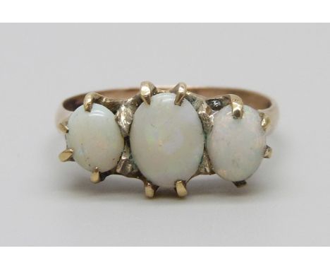 A 9ct rose gold and opal ring, 2.5g, L, (a/f)
