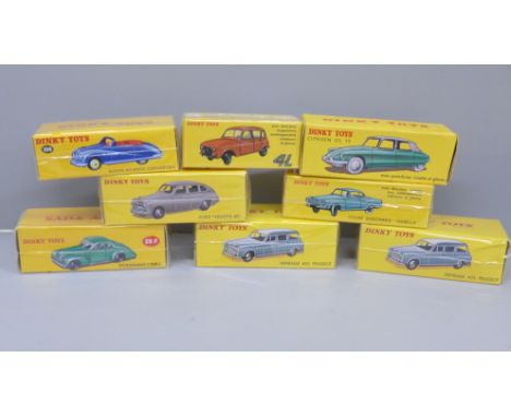 Eight boxed and sealed Dinky Toys, Norev France issues, model numbers: 24Q, 525 x2, 106, 518, 549, 24CP and 39F