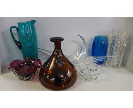 Seven assorted pieces of glass, includes two Czech vases and an Orrefors bowl **PLEASE NOTE THIS LOT IS NOT ELIGIBLE FOR IN-H