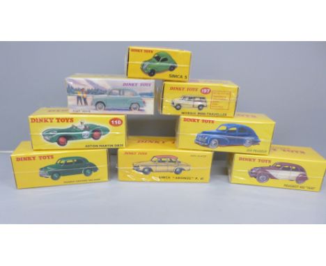 Eight boxed and sealed Dinky Toys, Norev France issues, model numbers: 197, 35A, 24R, 520, 24L, 110, 159 and 544