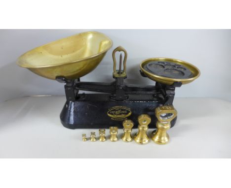 A set of The Viking F J Thornton &amp; Co kitchen scales and weights 