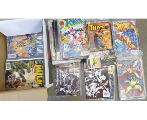 A collection of Wolverine, X-men and other Marvel comics, majority 1990s, (150+) and a model Wolverine 1998 Edition ornament,