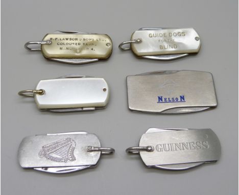 Six penknives including advertising, Guinness and a Zippo Nelson knife
