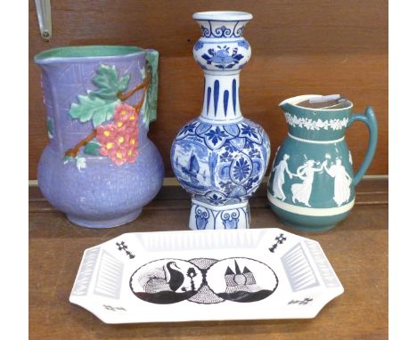 A Royal Worcester Scottie Wilson designed bread and butter plate, a Shorter &amp; Sons relief moulded jug, a blue and white D