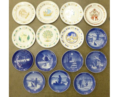 Seven Spode Christmas plates, 1971-78, lacking 1975 and eight Royal Copenhagen Christmas plates, 1971-79, lacking 1975