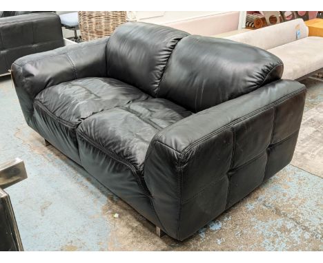 SOFA, 165cm W x 65cm L x 103cm D, black leather. 