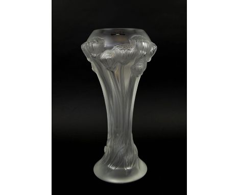 LALIQUE BUTTON ROSE VASE, signed Lalique France to base with label, 36cm H. 