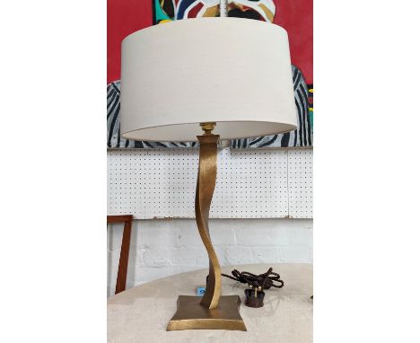 PORTA ROMANA SCUPTED RIBBON TABLE LAMP, including shade, 63cm tall, gilt base. 