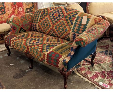 SOFA, 90cm H x 175cm W, George III style beechwood, in kilim and blue velvet upholstery. 