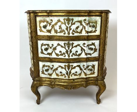 ITALIAN COMMODE, Florentine giltwood and parcel gilt, the shaped top above three drawers raised on cabriole legs, 82cm H x 78