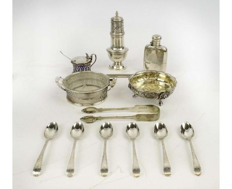 COLLECTION OF SILVER TABLEWARE, comprising Queen Anne style sugar caster, Birmingham 1927; a set of six Victorian teaspoons, 