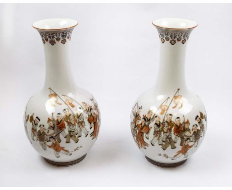 JAPANESE SATSUMA VASES, a pair, hand painted ceramic, 44cm H. (2) 