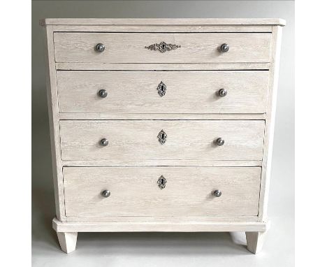 COMMODE, 19th century North European Gustavian style grey painted with four drawers, 88cm x 92cm H x 40cm. 