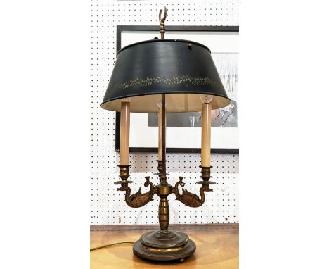 BOUILLOTTE LAMP, 69cm H with tole ware shade. 