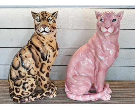 CONTEMPORARY SCHOOL CERAMIC CATS,  a set of two, 91cm H, differing. (2) 
