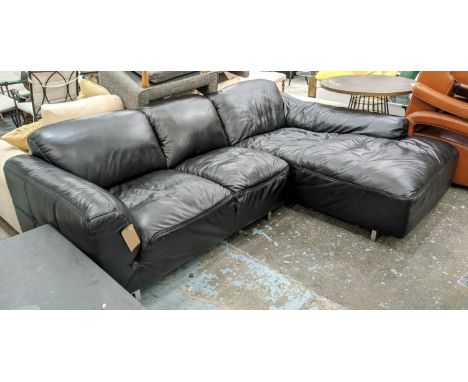 CORNER SOFA, 245cm x 180cm x 80cm, black leather metal feet. 