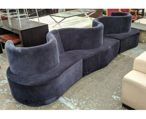 VERPAN CLOVER LEAF SECTIONAL SOFA BY VERNER PATON, in blue velvet, in three sections, two sections approx, 120cm W x 85cm, on