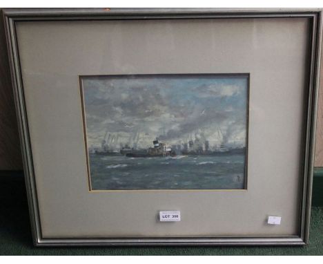 R D Bailey RCA - oil on board "Cardiff Docks"