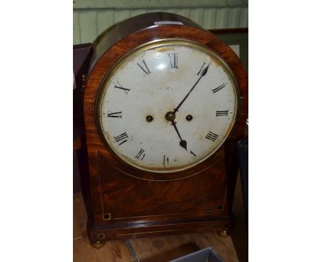 Georgian mahogany bracket clock with bell strike and remains of bracket, Condition; This has possibly been overwound, bell st