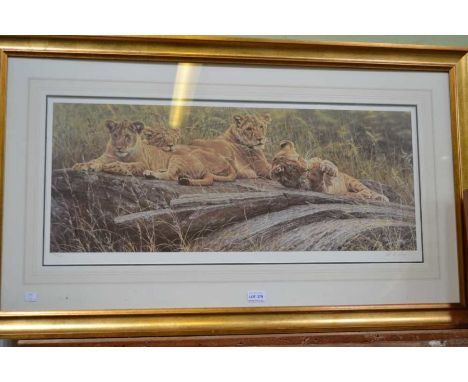 After Alan M Hunt a signed limited edition print Lioness and her cubs&nbsp; 236/950