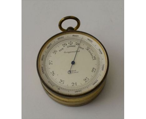 A "Ross London" pocket barometer and compass, gilt brass case with ring mount, 5cm dia