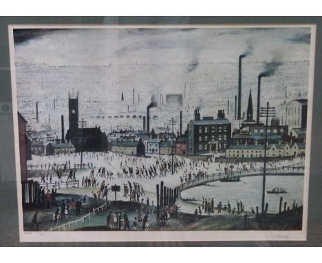 L S Lowry- an Industrial town, a limited edition colour print, 71/500 signed in pencil, 59cm x 43.5cm,  framed mounted & glaz