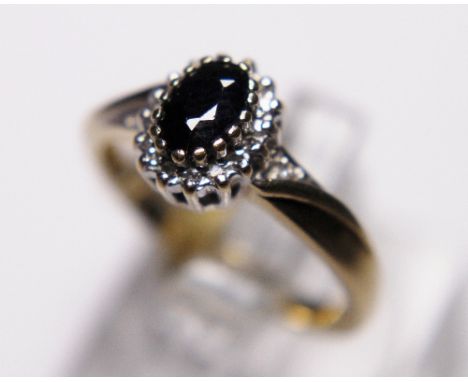 9ct gold sapphire and diamond ring, size M