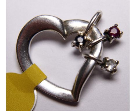 Sterling silver solid pendant by Lenox, set with a ruby and sapphire