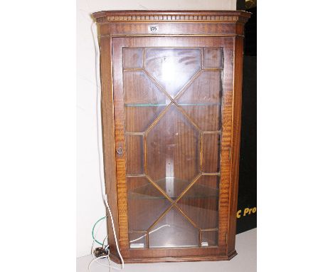 Mahogany single glazed door corner display cupboard with interior light