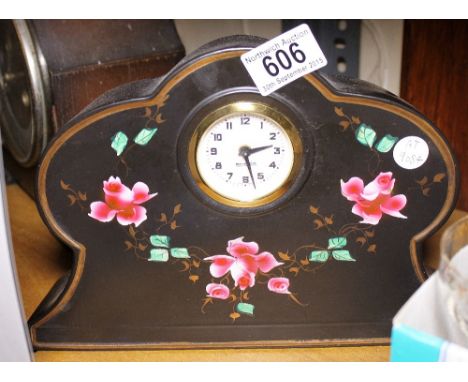 German Mercedes ceramic mantel clock with floral detail to front  