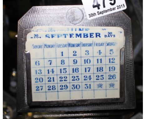 Hallmarked silver perpetual desk calendar with engine turned design and celluloid date sheets, maker PJF, Birmingham 1926