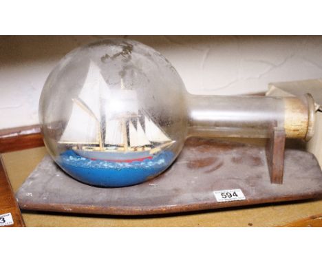 Scratch built ship in a bottle using a scientific flask  L ~ 30cm 