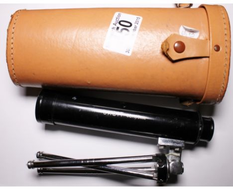 Leather cased Orbit 30 x 30 telescope with tripod