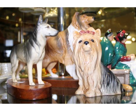 Beswick dog figures ~ Rough Collie, Alsation and a Sylvac Yorkshire terrier