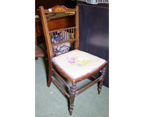 Decorative childs stick back chair with inlay and embroiderd seat 