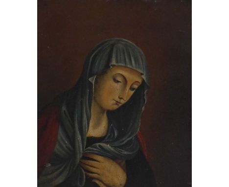 18thC Continental School.  Portrait of Mary, The Holy Mother, oil on panel, 27cm x 23cm.