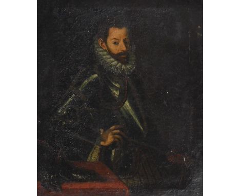 European School.  Portrait of a 16thC gentleman in armour, oil on canvas, 35.5cm x 29cm.