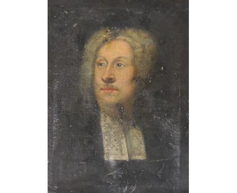 !8thC English School.  Head and shoulders portrait of a clergyman, with powdered wig, oil on canvas, 60cm x 45cm.