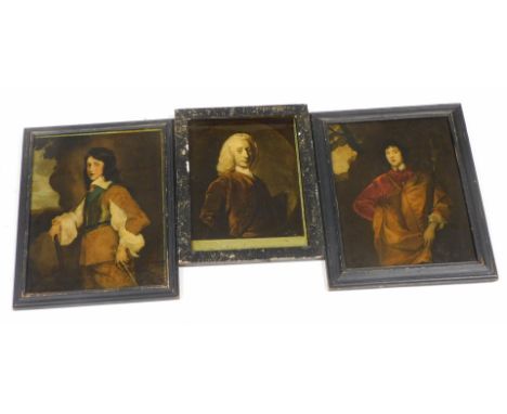 A pair of early 19thC reverse prints on glass, one showing William II Prince of Orange, after Van Dyck, 35cm x 26.5cm, the ot
