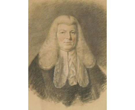 19thC English School.  Portrait of a judge, charcoal and chalk, 47cm x 34cm.
