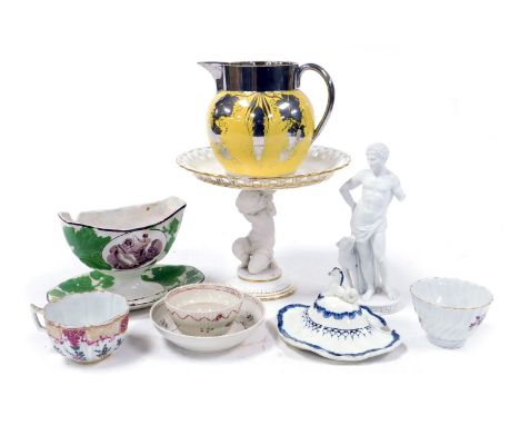 A group of 19thC English pottery and porcelain, including a Minton Parian and porcelain tazza, the stem formed as a kneeling 