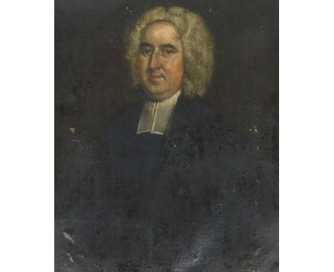 18thC English School.  Portrait of a cleric in powdered wig, oil on canvas, 68cm x 64cm.