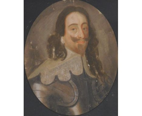 English School (19thC).  Portrait of King Charles I in armour, pastel, 29cm x 23cm.