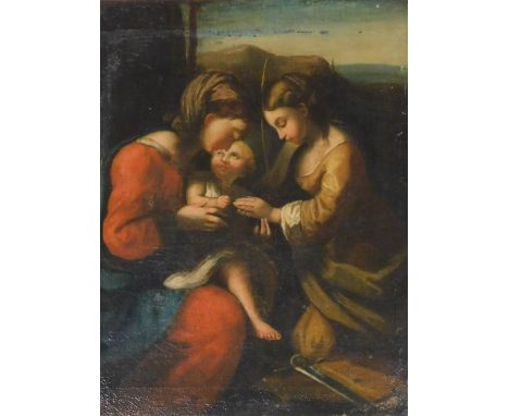 18thC Continental School.  Portrait figure group of Mary, St Elizabeth and The Infant Christ, oil on canvas, 48cm x 35cm.