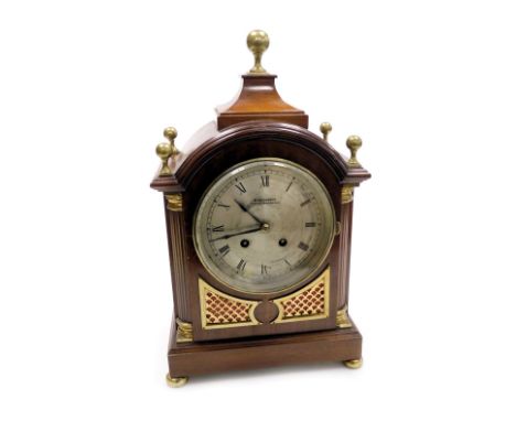 A Victorian mahogany bracket clock, by W Greenwood, Leeds and Huddersfield, circular silvered dial bearing Roman numerals, ei