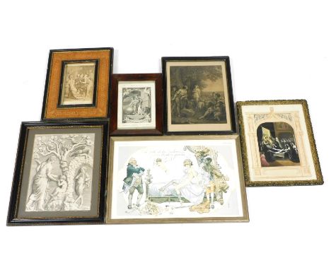 18th/19thC engravings and prints, including classical studies, religious study, and a print after Herouard from La Vie Parisi