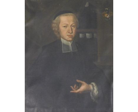 18thC French School.  Half length portrait of a priest, oil on canvas, 78cm x 62cm.
