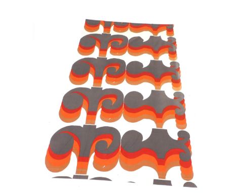 A length of 1970s Barbara Brown design Omega fabric, for Heals, in a light brown, orange, red and grey geometric design, 202c