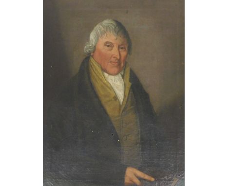 18thC English School.  Half length portrait of a learned gentleman holding a book, oil on canvas, 76cm x 60cm.