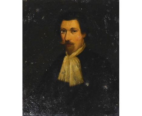 19thC School.  Portrait of a bearded gentleman with silk cravat, oil on canvas, 62cm x 51cm.  (unframed)